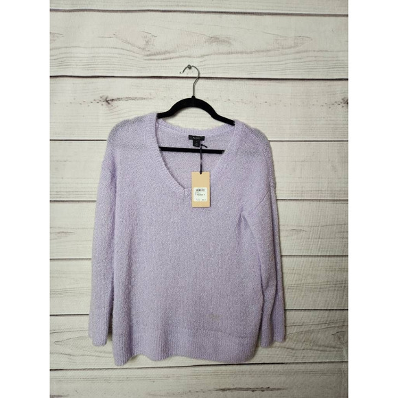 Halogen Womens Pullover Sweater Purple Long Sleeve‎ V Neck Open Knit XS New - Picture 1 of 7
